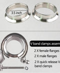 2 Pack 3.5 Inch Quick Release V Band Clamp With 304 Stainless Steel Male And Female Flanges For Exhaust Downpipes Intercooler Piping
