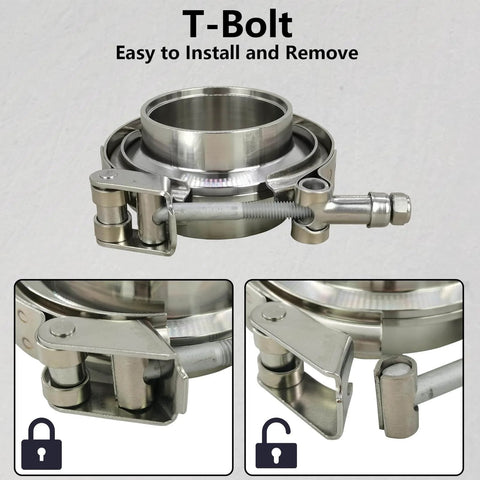 2 Pack 3.5 Inch Quick Release V Band Clamp With 304 Stainless Steel Male And Female Flanges For Exhaust Downpipes