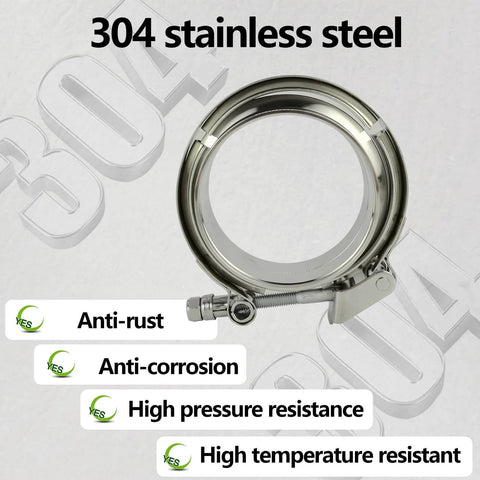 Close-up of 2 Pack 3.5 Inch Quick Release V Band Clamp With 304 Stainless Steel Male And Female Flanges for durability