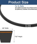 Diagram showing dimensions of 3L belts including 25-inch inside and 26-inch (660mm) outside circumference.
