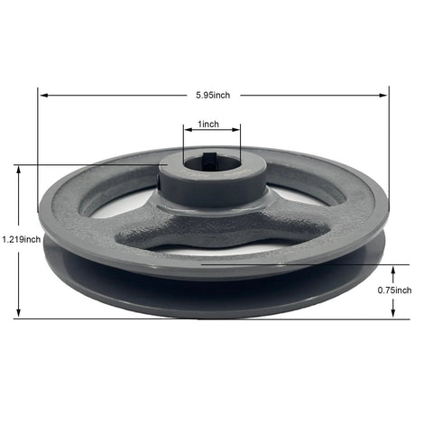 AK61-1 Saelno 1 Inch Bore V Belt Pulley 5.95 Inch OD Cast Iron with dimensions visible
