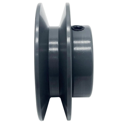 Side view of V Belt Pulley 2.5 Inch Outer Diameter Five Eighths Inch Fixed Bore 1 Groove Cast Iron for A 3L 4L V Belts