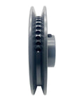 Side view of V Belt Pulley 4.75 Inch Outer Diameter with Five Eighth Inch Fixed Bore Cast Iron AK Single Groove for A 3L and 4L V Belts.