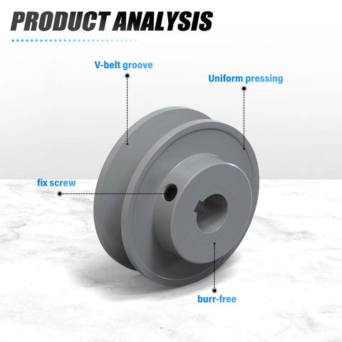 Single Groove V Belt Pulley For V-Belt Drive Systems, Two Point Five Inch Outer Diameter, Cast Iron, Side View Analysis