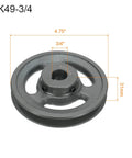 V Belt Sheave 4.75 Inch Outer Diameter Three Quarter Inch Bore Single Groove For 4L And A Belts, cast iron, side view