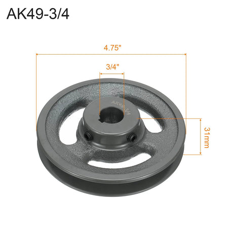 V Belt Sheave 4.75 Inch Outer Diameter Three Quarter Inch Bore Single Groove For 4L And A Belts, cast iron, side view