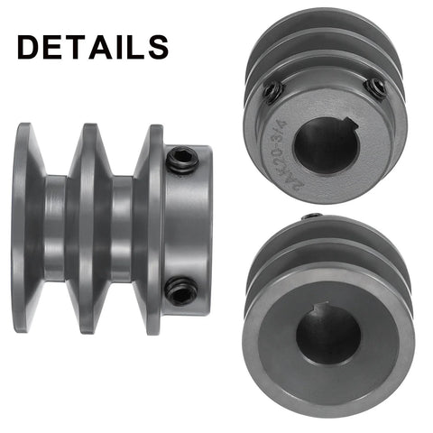 V Belt Sheave Double Groove Web Type Outer Diameter 2 Inch Bore 3/4 Inch Cast Iron Bored-To-Size Compatible With 4L Or A Belts