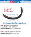Diagram explaining inside and outside circumference for B40 or 5L430 V-Belt, Classic Wrapped Rubber X3 V-Belt.