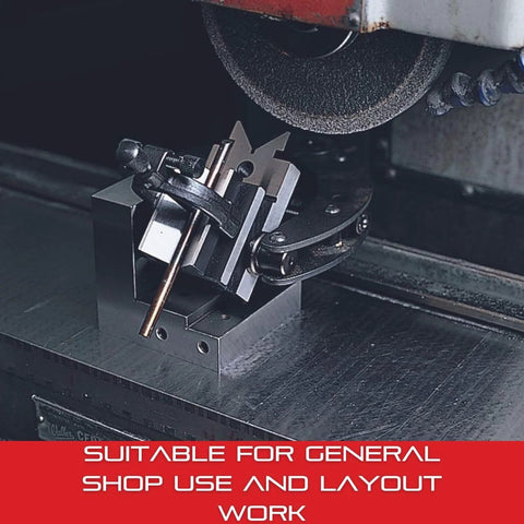 V Block And Clamp Set With Hardened Precision Ground Surfaces And Tapped Mounting Holes For Milling Drilling Grinding And Layout Work One And Five Sixteenths Inch Capacity Starrett Machinist Grade in use on a machine.