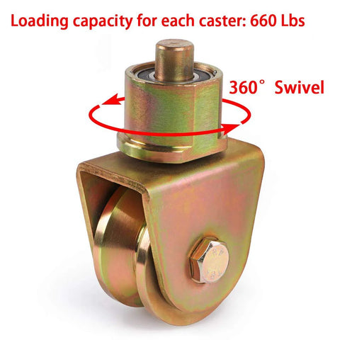 V Groove Gate Wheels 2 Inch Caster With 360 Degree Rotational Stem Heavy Duty V Track Roller For Foldable Sliding Gates Galvanized Steel Corrosion Resistant Waterproof 1320 Lb Total Load Capacity Pack Of 2 Ideal For Residential Or Commercial Gate Systems