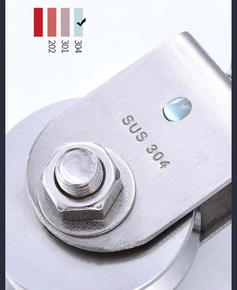 Close-up of 2pcs V-Groove Caster Wheel, Heavy Duty Sheaves Track Pulley, 304 Stainless Steel Directional Roller, 360° Rotating Ring