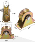 Heavy Duty 8 Pack 2.2 Inch V Groove Gate Caster Wheels With Brackets For Inverted V Track Sliding Gate Use Up To 661 Lbs Per Wheel And 300 Kg Capacity For Garage Doors Lifting And Industrial Machinery Durable Galvanized Bearing Steel HARFINGTON, shown with measurements and steel brackets