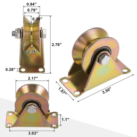 Heavy Duty 8 Pack 2.2 Inch V Groove Gate Caster Wheels With Brackets For Inverted V Track Sliding Gate Use Up To 661 Lbs Per Wheel And 300 Kg Capacity For Garage Doors Lifting And Industrial Machinery Durable Galvanized Bearing Steel HARFINGTON, shown with measurements and steel brackets