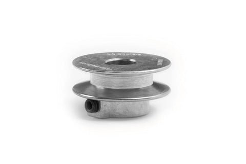 Front view of V Groove Drive Pulley with Two Inch Diameter and Five Eighths Inch Bore Die Cast Z3A Zinc Alloy, showing set-screw hole.