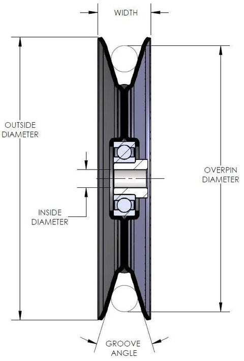 Technical diagram of Heavy Duty 2.5 Inch V Groove Drive Pulley with Half Inch Bore, Z3A Zinc Alloy Die Cast Construction, showing dimensions.