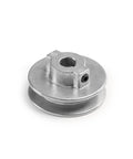 Heavy Duty 2.5 Inch V Groove Drive Pulley with Half Inch Bore, Z3A Zinc Alloy Die Cast, side view, fits 4L A belts, precision machined.