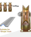 Set of 4 galvanized steel 3-inch V-groove gate casters with bracket for inverted V track, 1102 lbs per wheel capacity