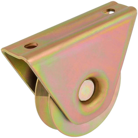 2 Pack 3.5 Inch V Type Sliding Gate Rollers With Bracket, steel roller with zinc plating, front view