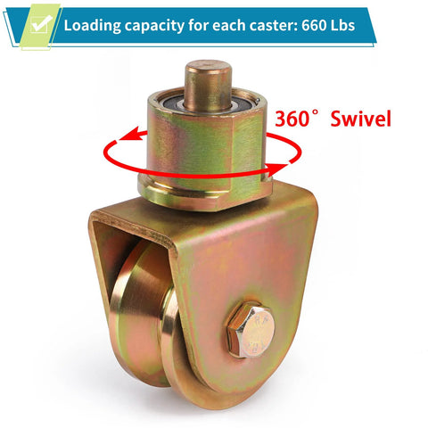 4 Pack Sliding Gate Wheels With 2.5 Inch V Groove Caster And 360 Degree Rotational Stem For Foldable Sliding Gates
