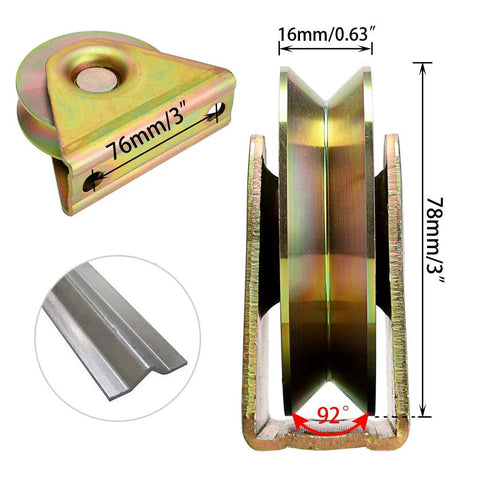Detailed view of Heavy Duty 2 Pack 3 Inch V Groove Sliding Gate Wheels With Bracket For V Track Rail, showing dimensions.