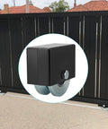 4 Inch V-Groove Gate Wheel With Welded Bracket Box And Double Bearings, Rolling Gate Caster for Inverted V-Track, installed view