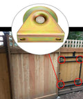 Heavy Duty 2 Pack 3 Inch V Groove Sliding Gate Wheels With Bracket For V Track Rail installed on wooden gate.