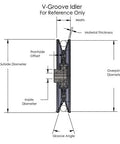 Diagram of Heavy Duty Three Inch V Groove Drive Pulley With Five Eighths Inch Bore For Four L A Belts showing groove and dimensions.