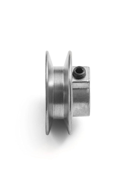 Side view of V Groove Drive Pulley With Two Inch Diameter And Five Eighths Inch Bore Die Cast Z3A Zinc Alloy Durable Belt Pulley Fits 4L A Belts