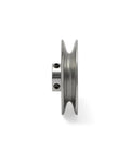 Side view of V-Groove Drive Pulley 4 Inch Outside Diameter 3/4 Inch Bore Heavy Duty Split Steel Construction With 3/16 Inch Keyway And Two Factory-Inserted Set Screws