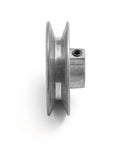 Side view of Heavy Duty Three Inch V Groove Drive Pulley with Five Eighths Inch Bore for Four L A Belts, Zinc Alloy Die Cast