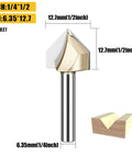 Five Piece 90 Degree V Groove Router Bit Set With One Quarter Inch Shank And Half Inch Cutter Diameter for precise woodworking