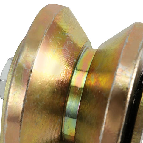 Close-up of heavy-duty steel 2 Inch V Groove Wheel 16 Pack Heavy Duty Gate Casters With 660 Lbs Capacity Rigid Roller For Inverted V Track Rail Pulleys Sliding Gate And Industrial Machines Heavy Duty Steel 1045 Electroplated For Rust Resistance And Stable Performance