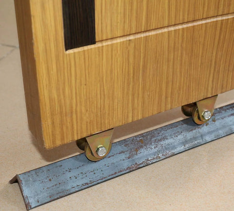 Installed V Type Groove Wheel Heavy Duty Rigid Caster with bracket on inverted track, wood gate sliding smoothly