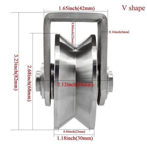 Grooved Wheel Pulley Block Pulley Wheel Stainless Duplex Bearing Silent Detachable Heavy Duty Traction Wheel, front view with dimensions