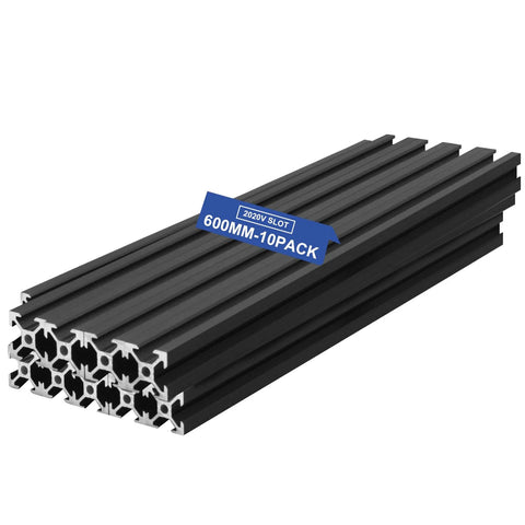European 2020 V Slot aluminum extrusion kit in a 20x20mm profile, 600mm length, 10 pieces, black anodized for CNC and 3D printer frames.