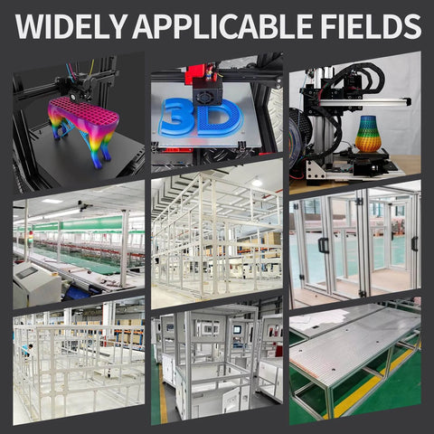 8pcs 1000mm 2040 V-Slot Extrusion Aluminum Profile applications in 3D printing, CNC machines, and industrial frameworks, collage view.