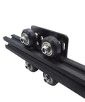 Close-up of 1000mm Black Anodized Aluminum V-Slot Gantry with Bearing Guide Plate showing rail and bearings