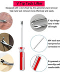 Close-up of V Tip Tack Lifter, part of 4-Piece Upholstery Staple Remover Tool Set with End-Cutting Pliers, Nail Remover.