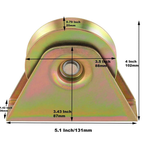 Front view of 2 Pack 3.5 Inch V Type Sliding Gate Rollers With Bracket, V Groove Track Wheel Steel Rollers, zinc plated