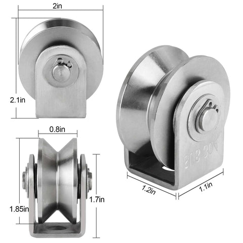 2PCS V Type Pulley Roller 304 Stainless Steel Pulley Block Duplex Bearing Super Silent Heavy Duty Grooved Wheel, Loading 500lb
