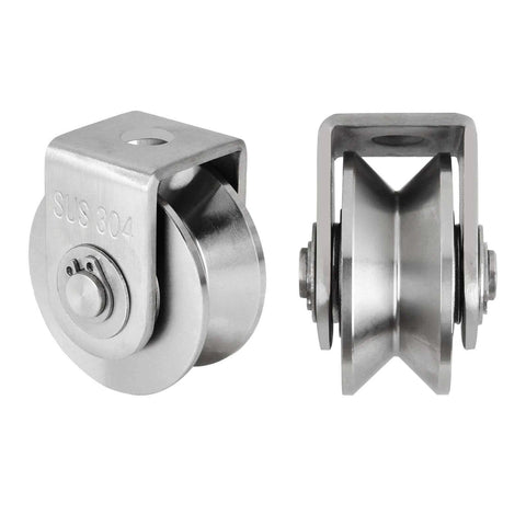 2PCS V Type Pulley Roller 304 Stainless Steel Pulley Block Duplex Bearing Super Silent Heavy Duty Grooved Wheel, Loading 500lb