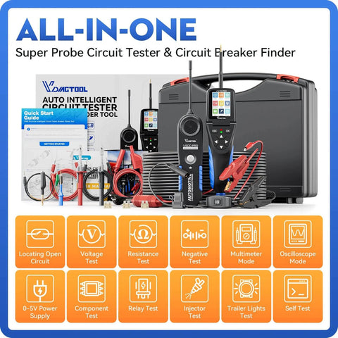 V500 Pro All In One Automotive Electrical Tool With Open And Short Circuit Detection And Breaker Finder shown with accessories and case