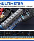 V500 Pro All In One Automotive Electrical Tool measuring multimeter parameters with display and probes connected to circuit board