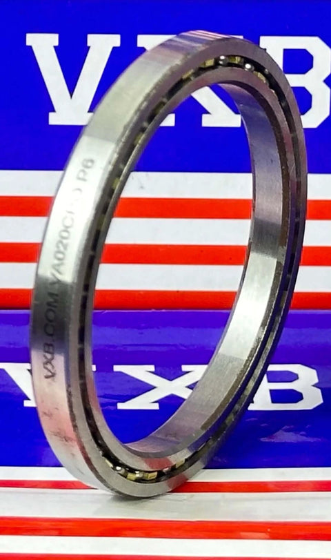 VA020CP0 Thin Section Bearing 2" x 2-1/2" x 1/4" inch - ABEC-3 close-up view showing chrome steel construction.