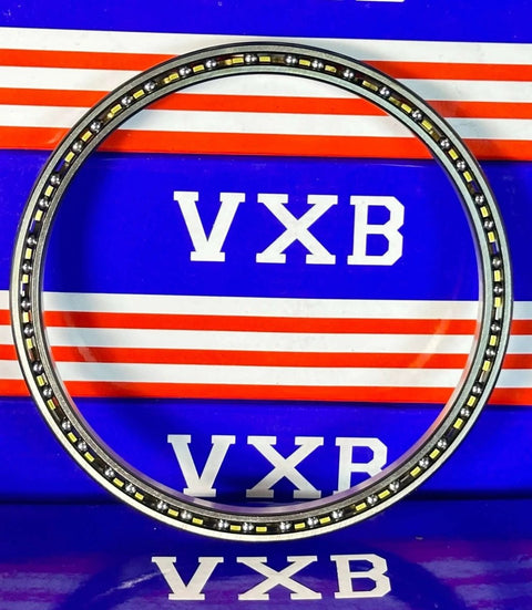 VA035XP0 Thin Section Bearing 3.5" x 4" x 0.25" inch, open design with nylon cage, displayed against VX logo.