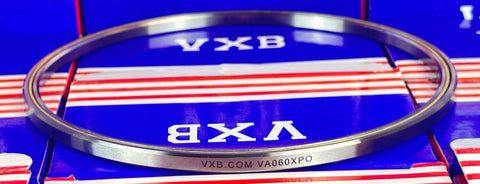 VA060XPO Thin Section Bearing ID 6" OD 6-1/2" Width 1/4" inch displayed on a blue VXB box.