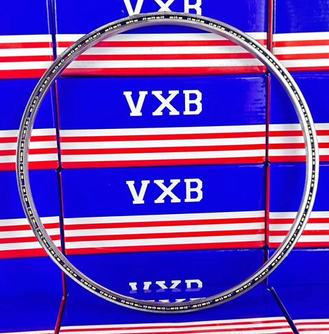 VA065CP0 Thin Section Slim Ball Bearing 6-1/2" x 7" x 1/4" inch, chrome steel with a brass cage, front view.