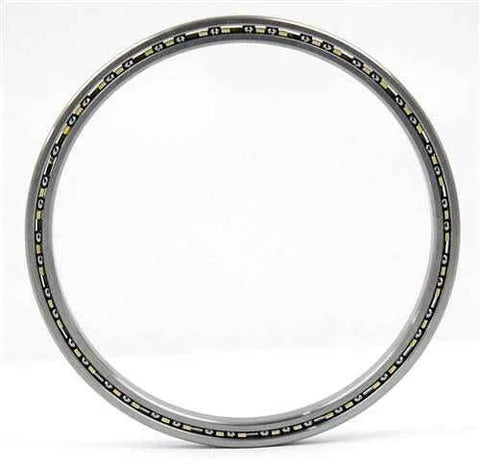 VA065CP0 Thin Section Slim Ball Bearing 6-1/2" x 7" x 1/4" inch showing chrome steel construction and brass cage.
