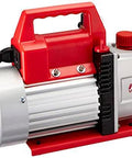 Side view of VacuMaster Economy Vacuum Pump for AC and refrigeration service, two stage, three CFM, 115 volt with non-skid feet