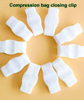 10 Pack Vacuum Storage Bag Clips For Tight Seals And Easy Zipper Closure Space Saver Clips For Vacuum Bags arranged in a circle